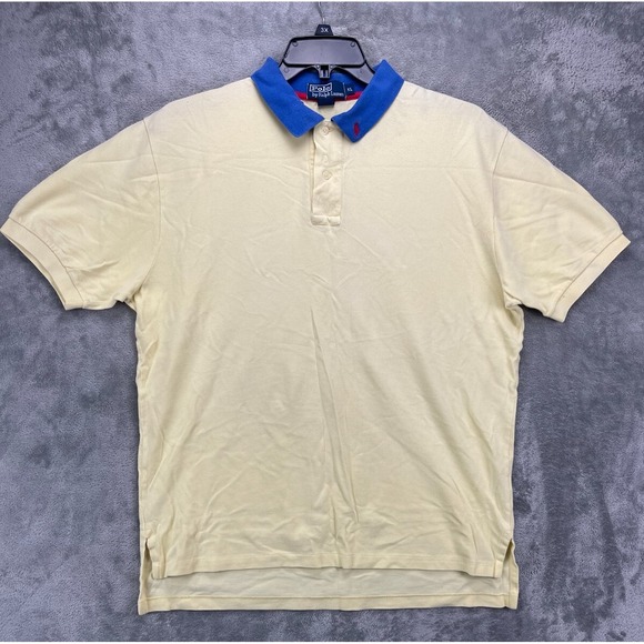 VTG Polo Ralph Lauren Polo Shirt‎ XL Yellow Contrast Collar - Picture 1 of 9